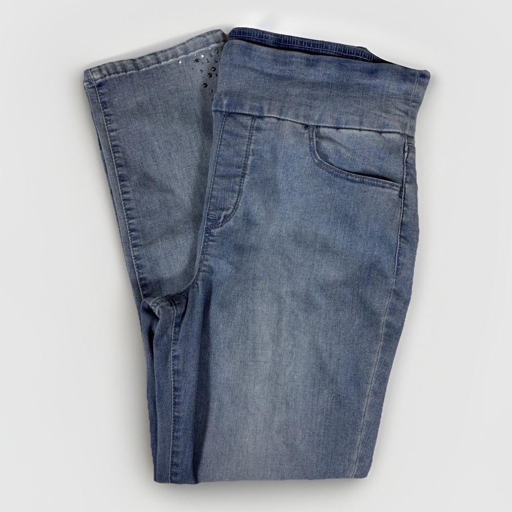 Gloria Vanderbilt Amanda Jeans Womens 10 Blue Pull On Embellished Straight Leg